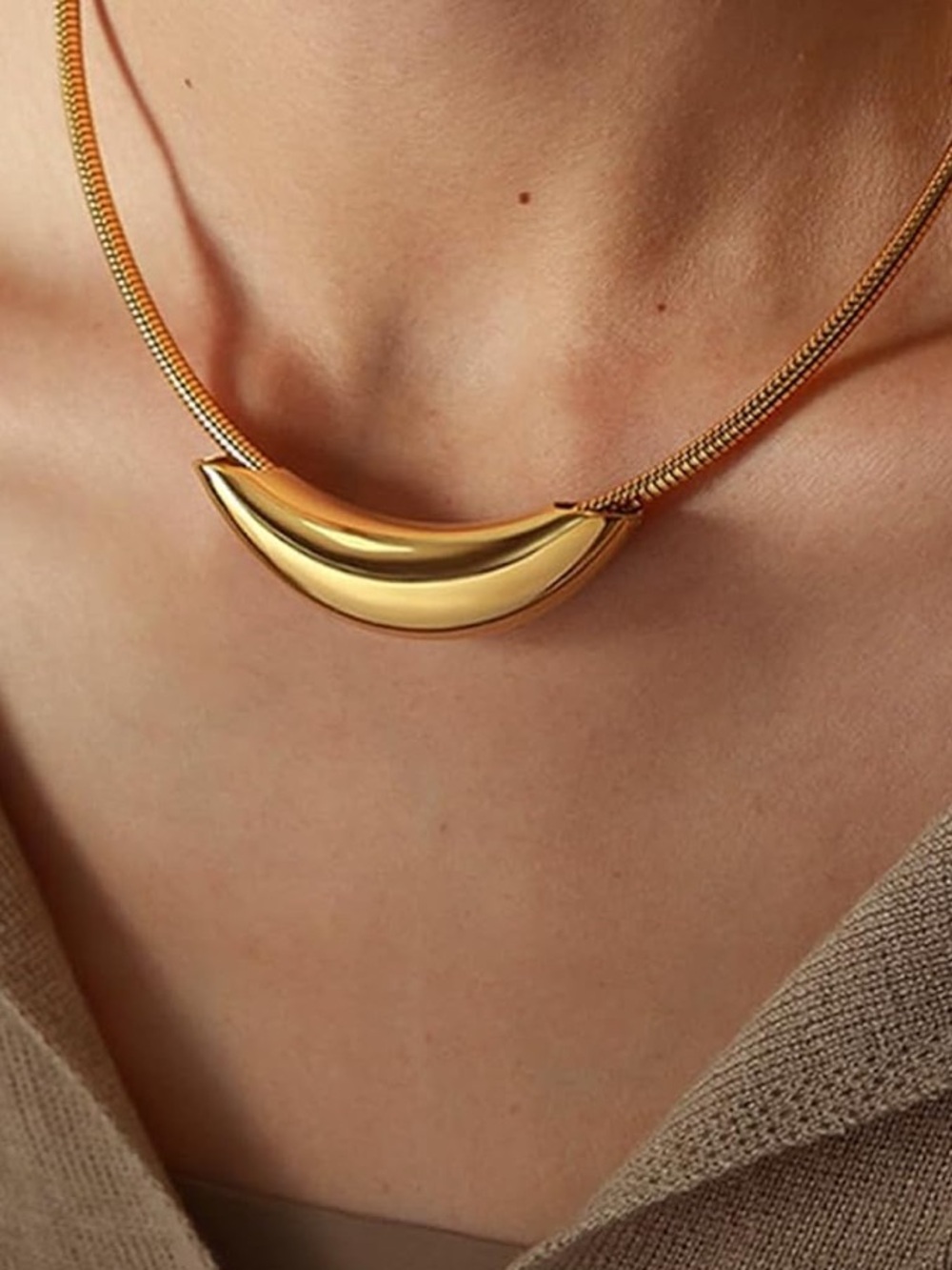 Gold Crescent Pendant Necklace